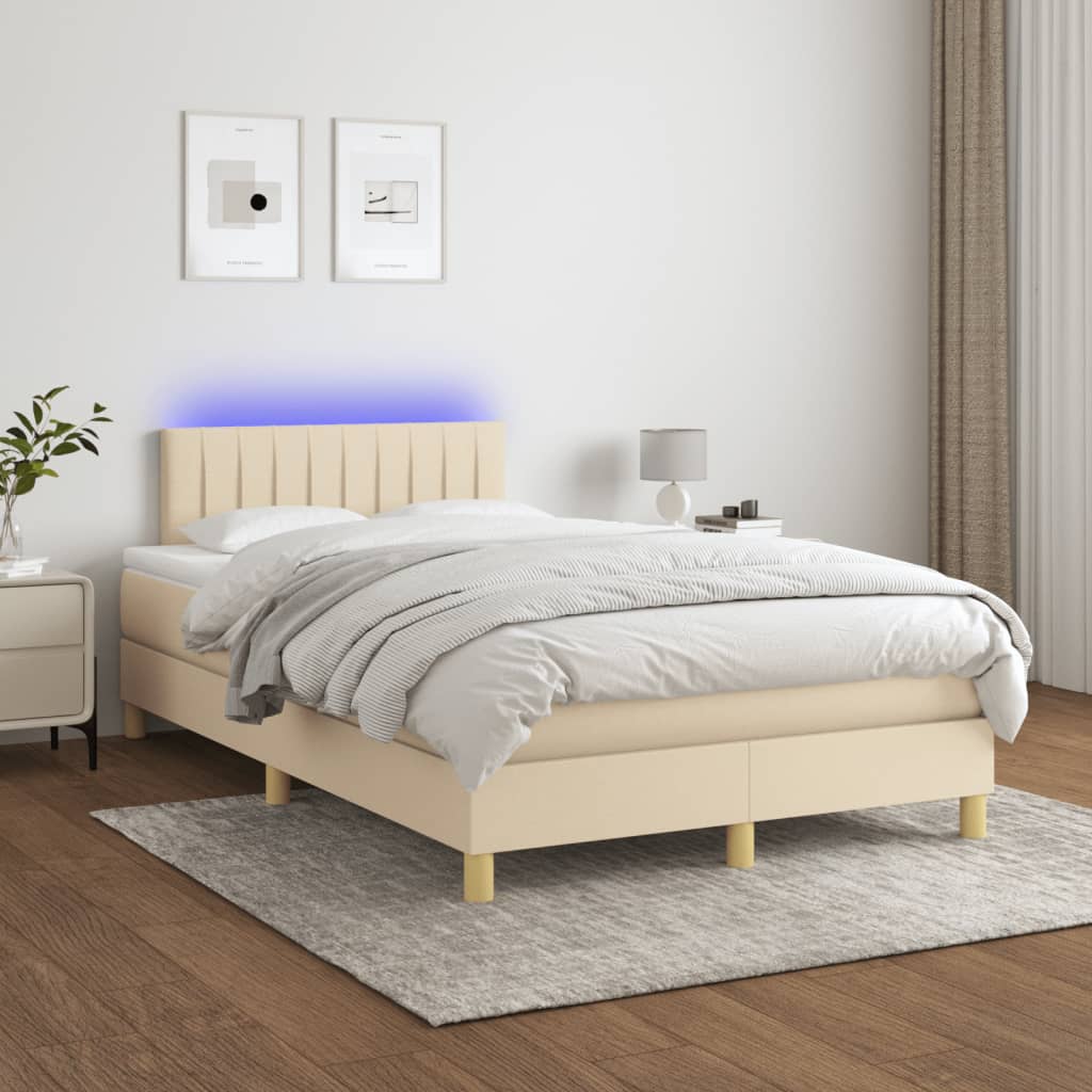 Sommier à lattes de lit matelas et LED crème 120x190 cm tissu