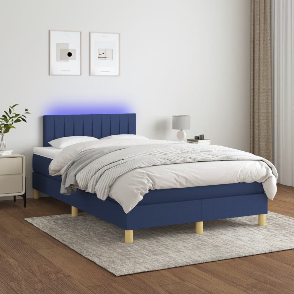 Bed slatted base mattress and blue LED 120x190 cm fabric