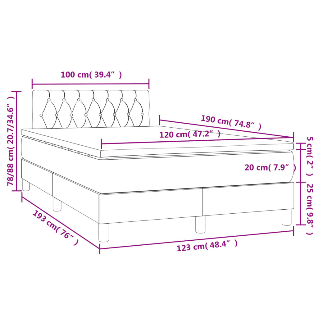 Sommier à lattes de lit matelas LED gris clair 120x190 cm tissu