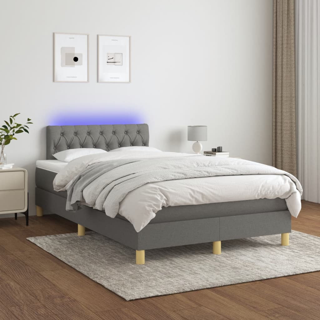 Sommier à lattes de lit matelas LED gris foncé 120x190 cm tissu