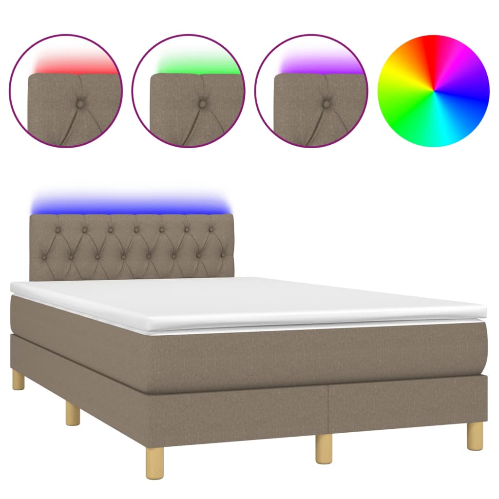 Sommier à lattes de lit matelas et LED taupe 120x190 cm tissu