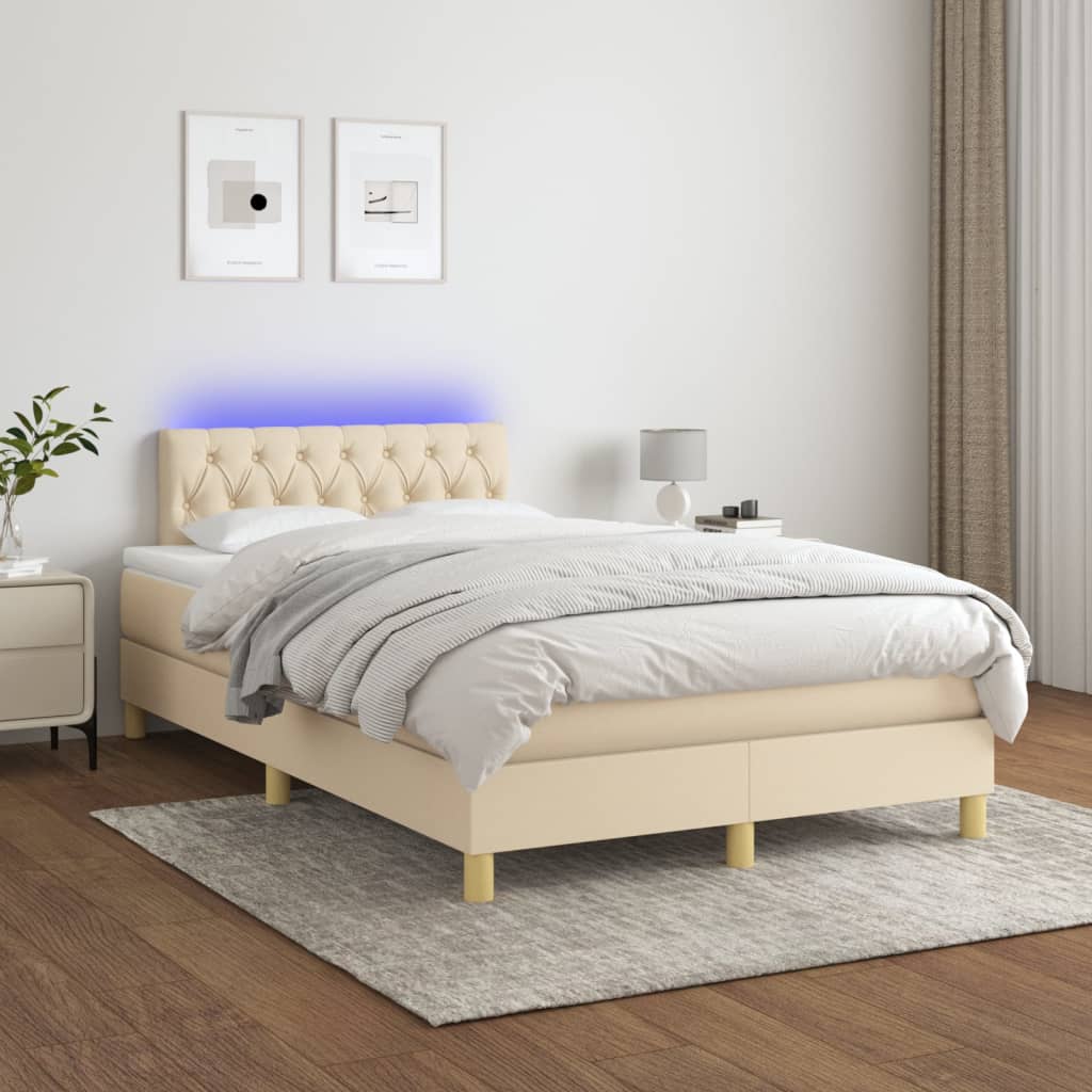 Sommier à lattes de lit matelas et LED crème 120x190 cm tissu