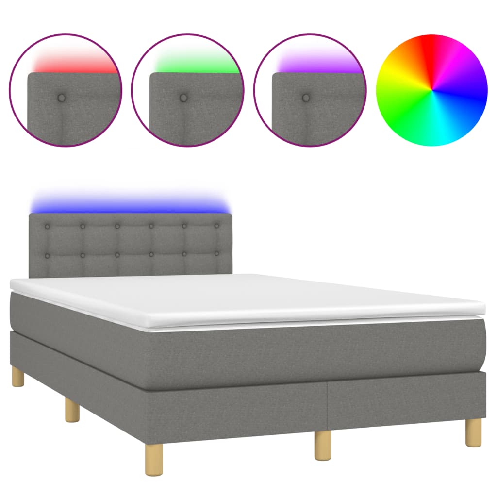 Sommier à lattes de lit matelas LED gris foncé 120x190 cm tissu