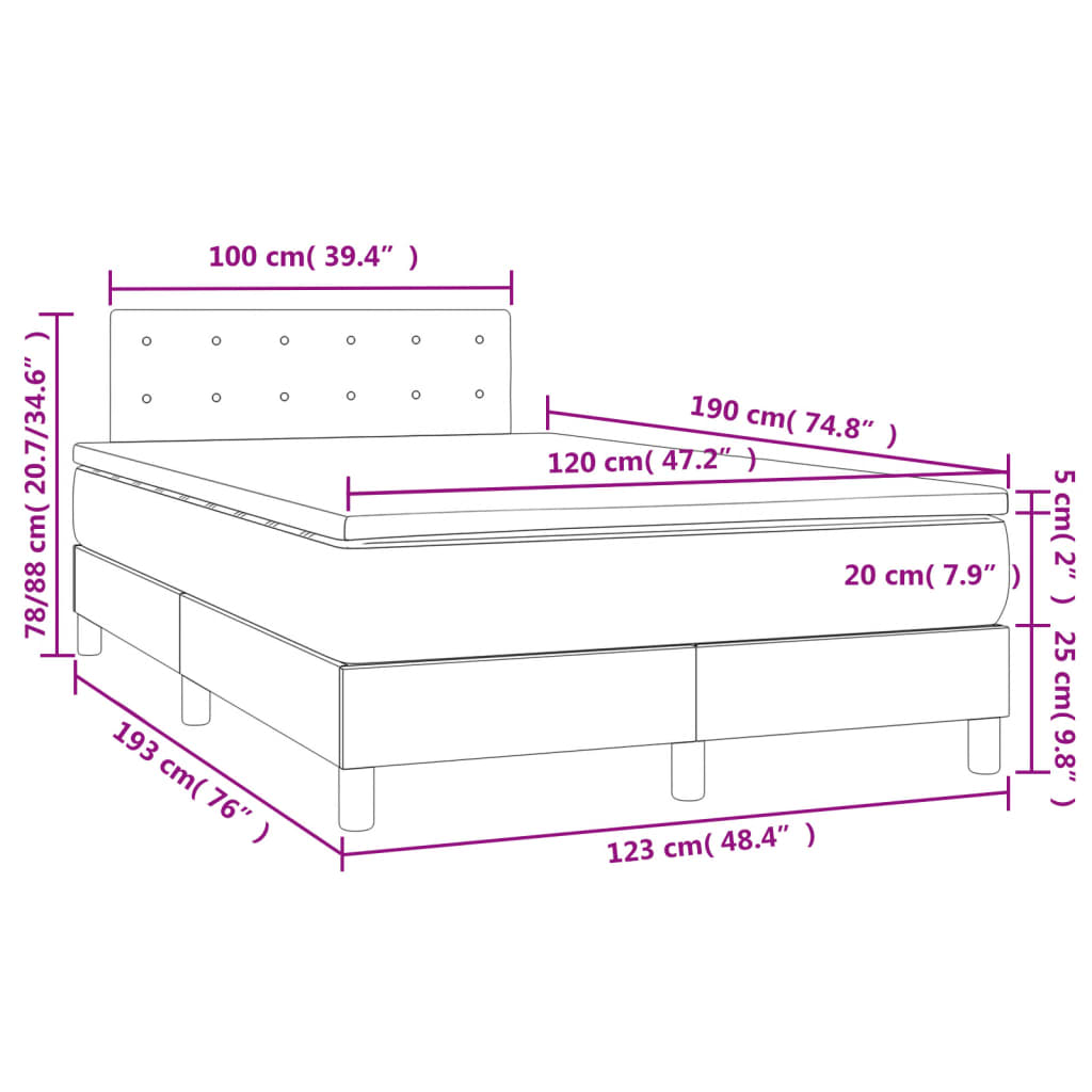 Sommier à lattes de lit matelas LED gris foncé 120x190 cm tissu