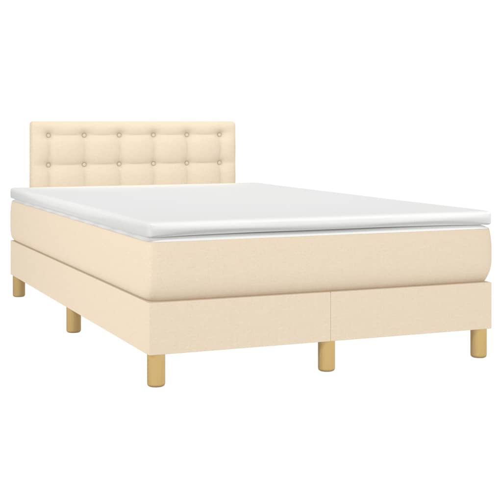 Sommier à lattes de lit matelas et LED crème 120x190 cm tissu