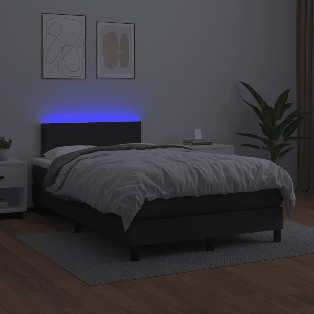 Sommier à lattes de lit matelas LED noir 120x190 cm similicuir