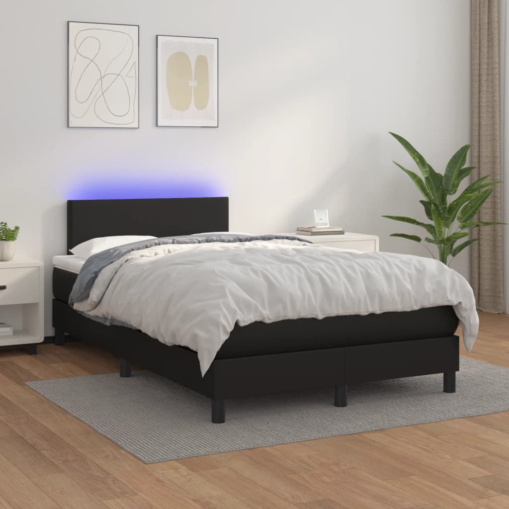 Sommier à lattes de lit matelas LED noir 120x190 cm similicuir