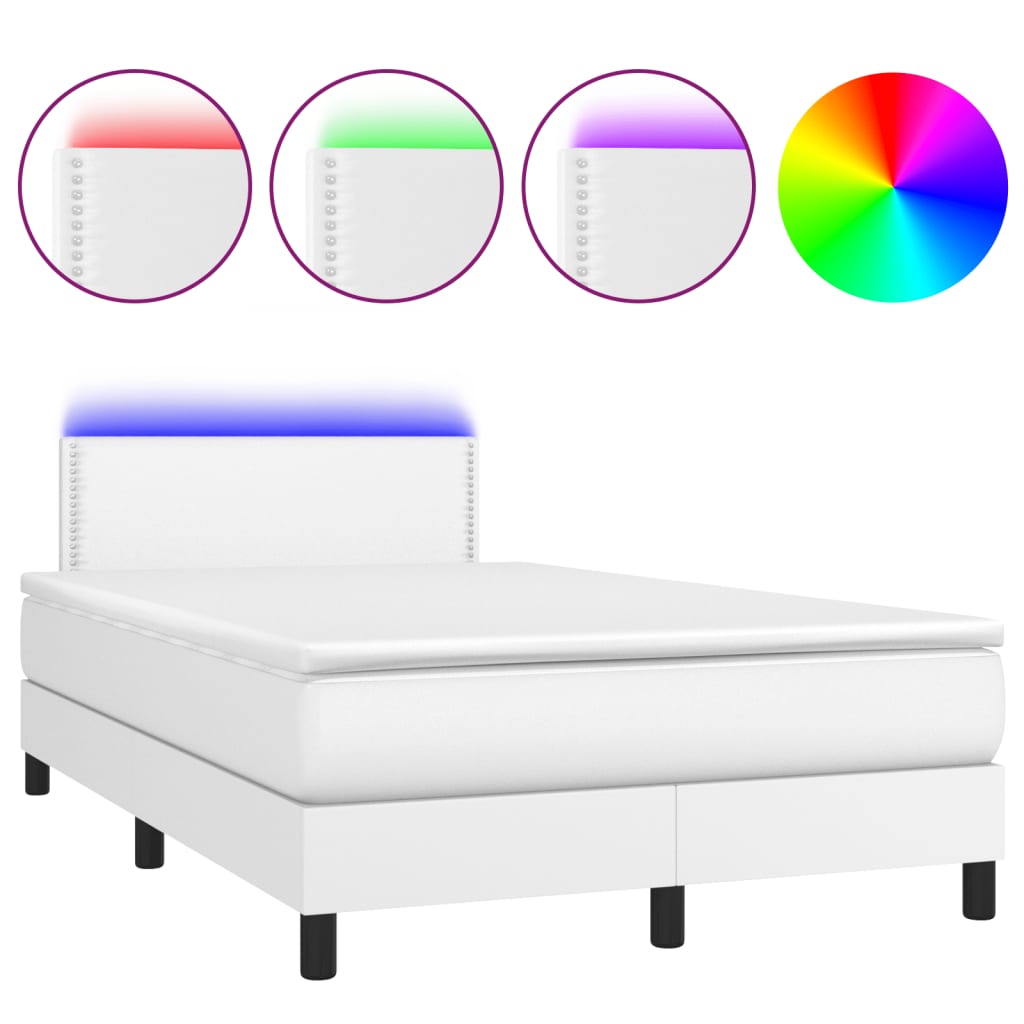 Sommier à lattes de lit matelas LED blanc 120x190 cm similicuir