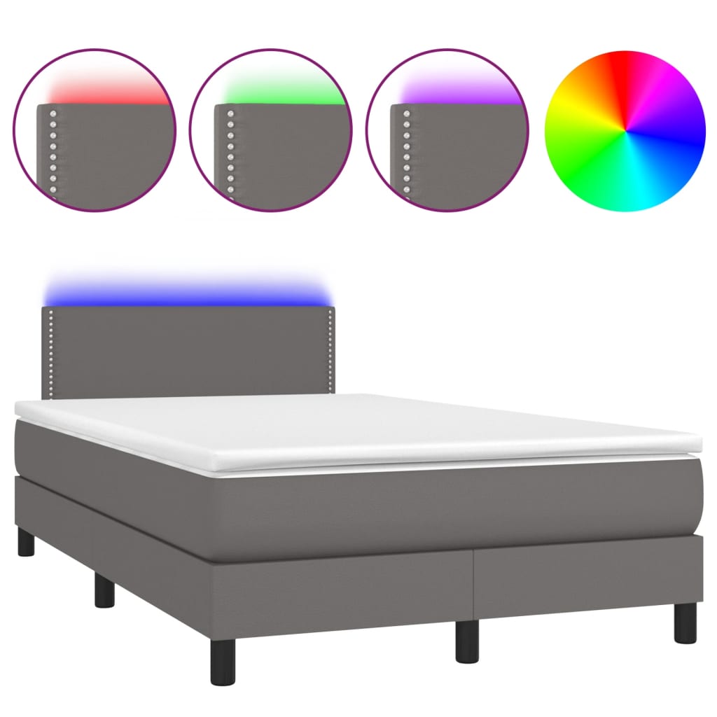 Sommier à lattes de lit matelas LED gris 120x190 cm similicuir