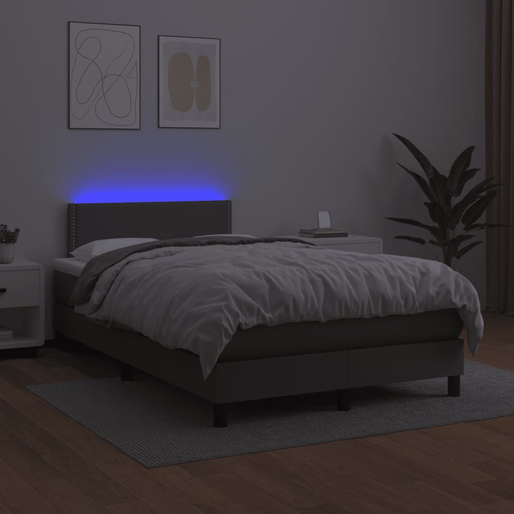 Sommier à lattes de lit matelas LED gris 120x190 cm similicuir