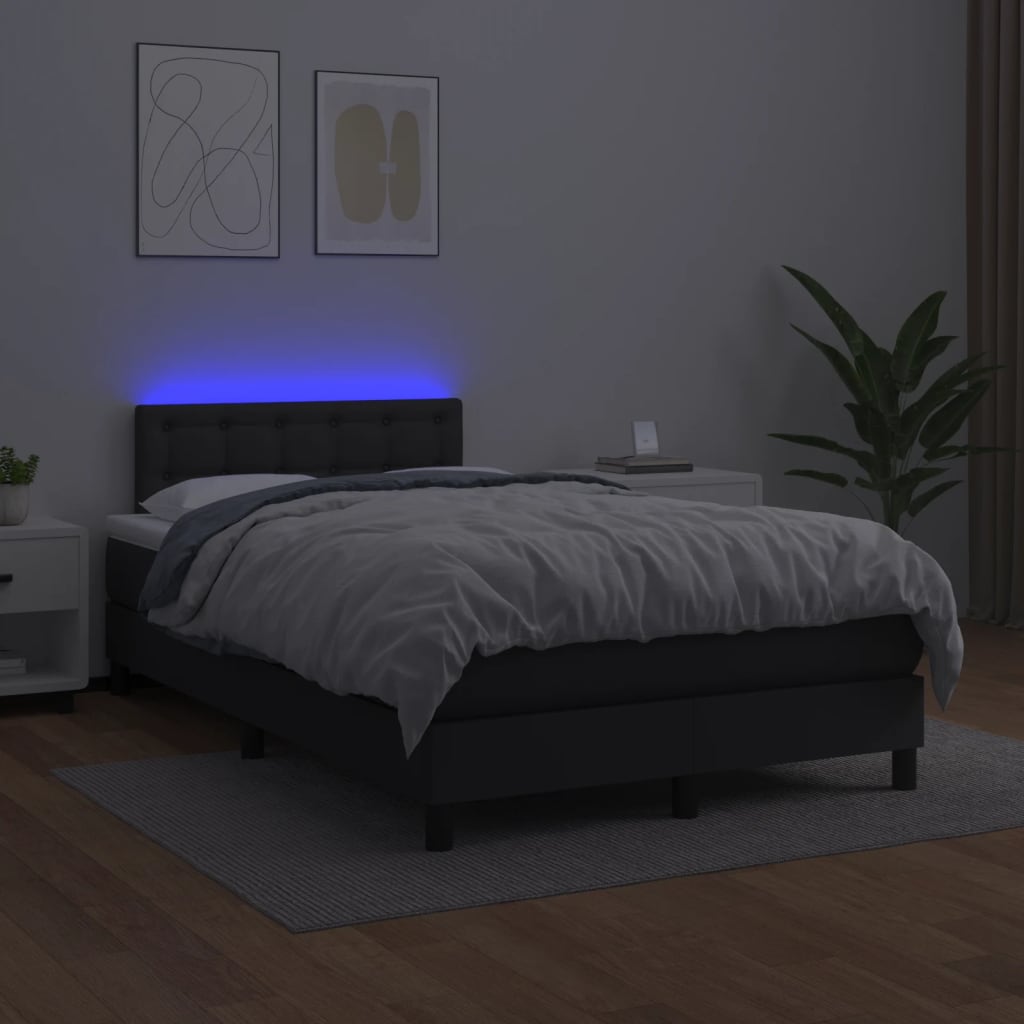 Sommier à lattes de lit matelas LED noir 120x190 cm similicuir