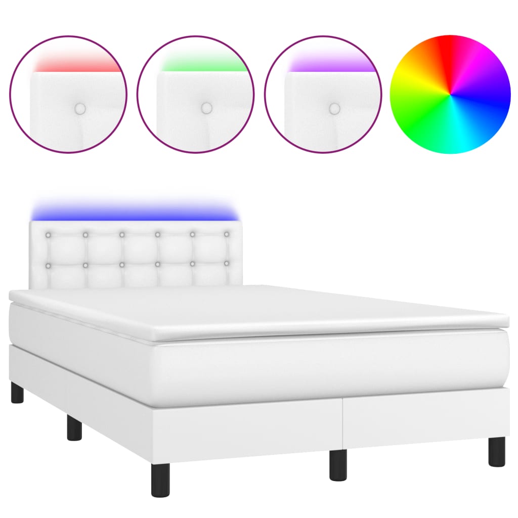 Sommier à lattes de lit matelas LED blanc 120x190 cm similicuir