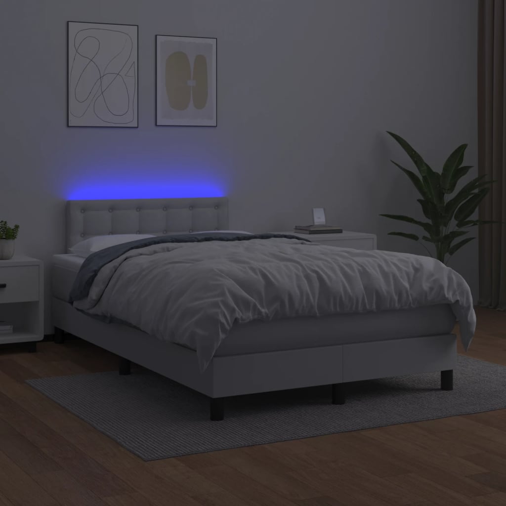 Sommier à lattes de lit matelas LED blanc 120x190 cm similicuir