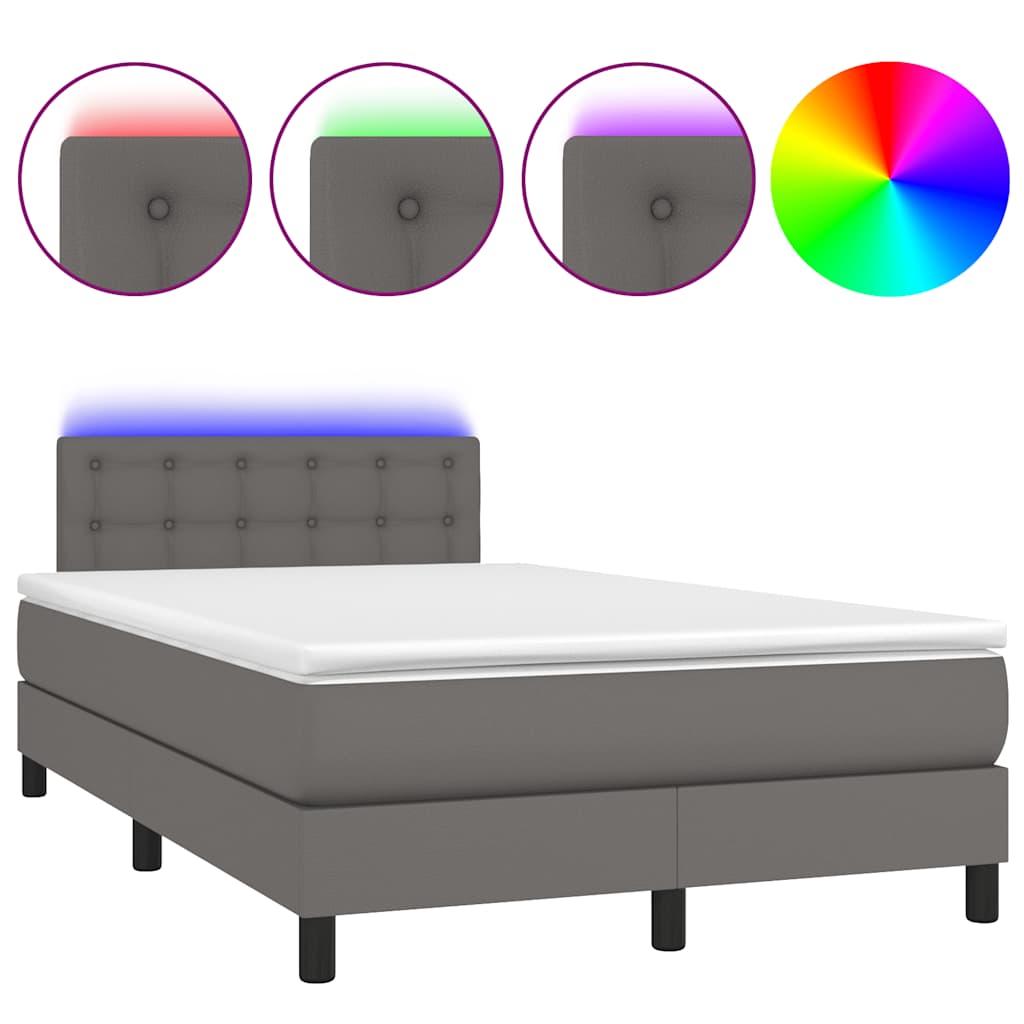 Sommier à lattes de lit matelas LED gris 120x190 cm similicuir