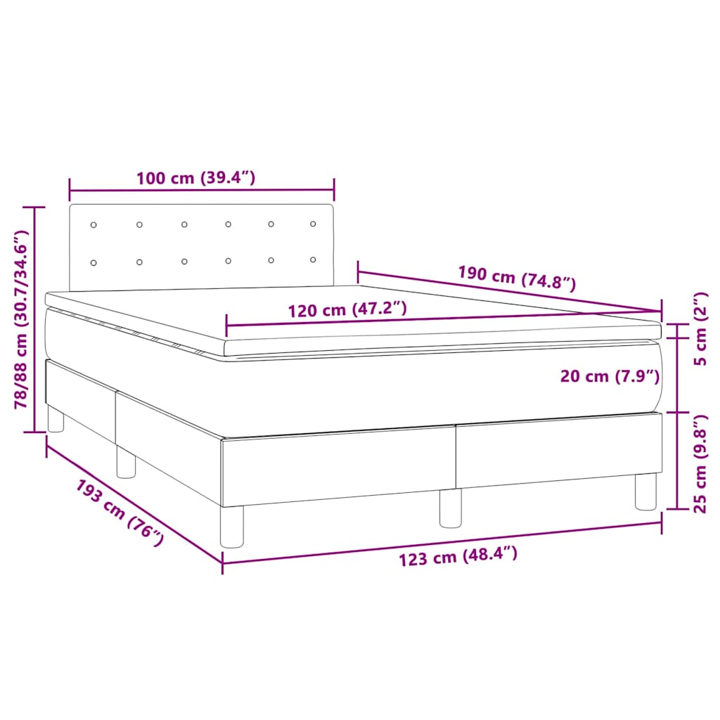 Sommier à lattes de lit matelas LED gris 120x190 cm similicuir