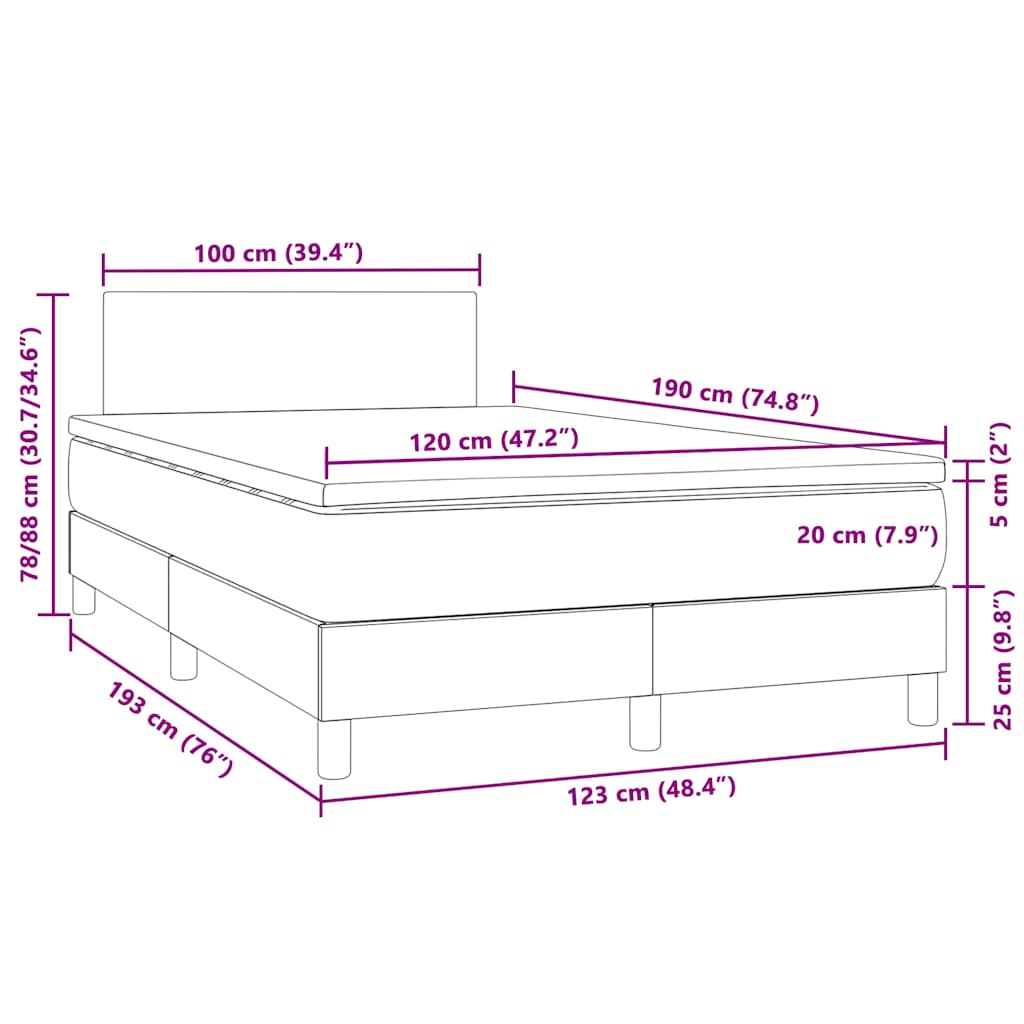 Sommier à lattes de lit avec matelas LED gris clair 120x190 cm