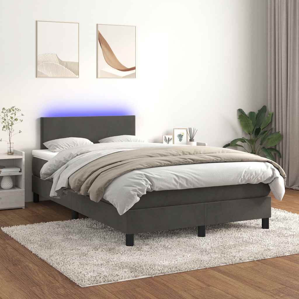 Sommier à lattes de lit avec matelas LED gris foncé 120x190 cm