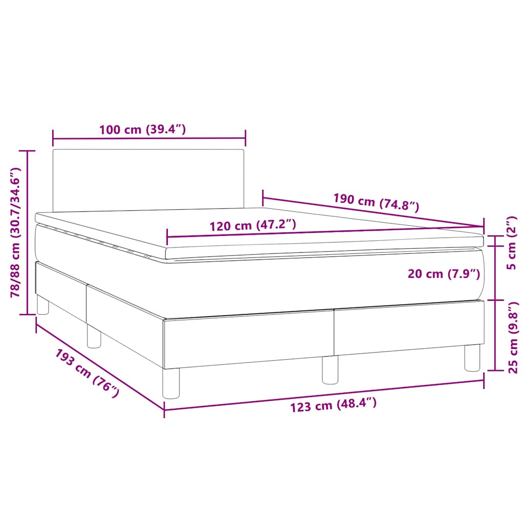 Sommier à lattes de lit avec matelas LED gris foncé 120x190 cm