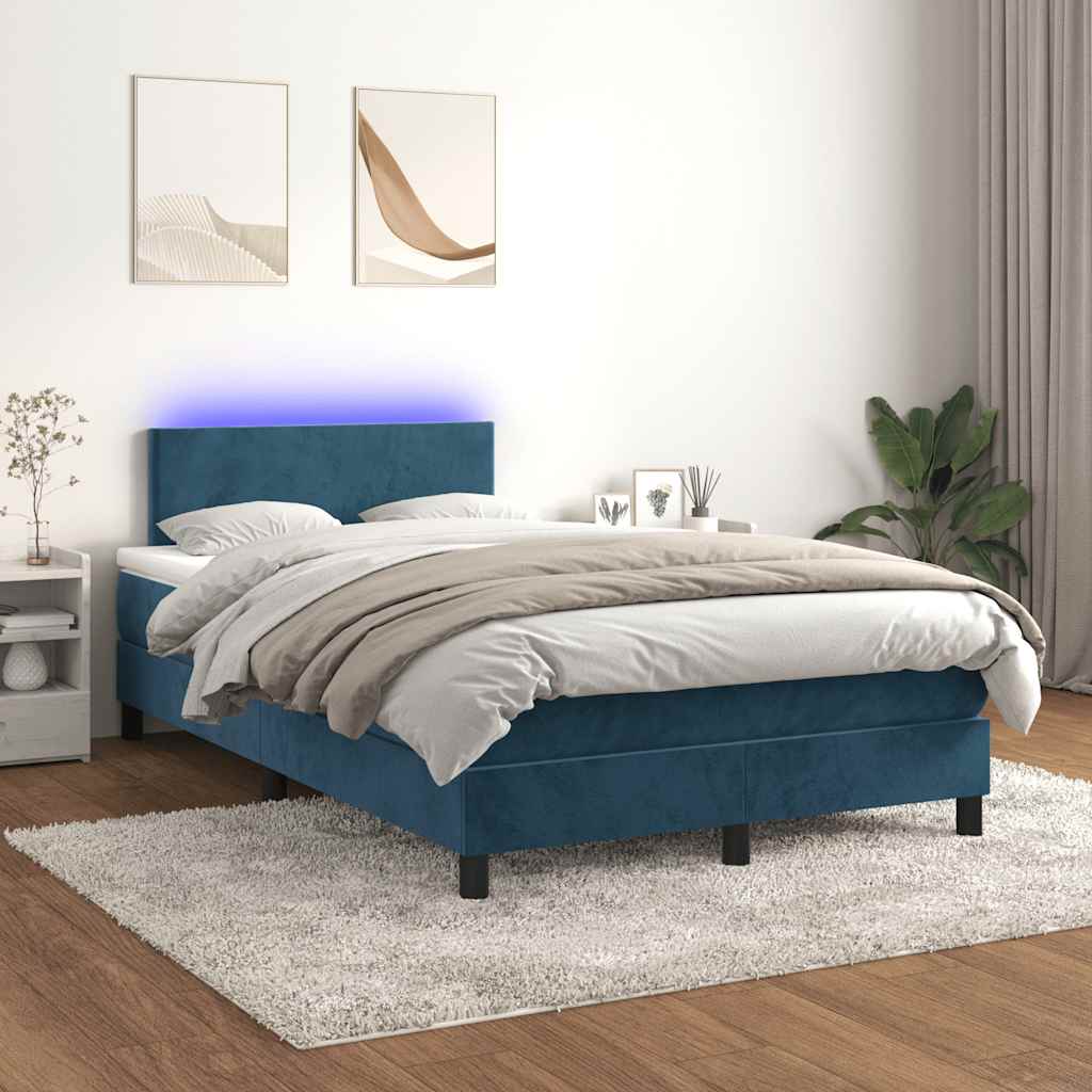 Sommier à lattes de lit avec matelas LED bleu foncé 120x190 cm