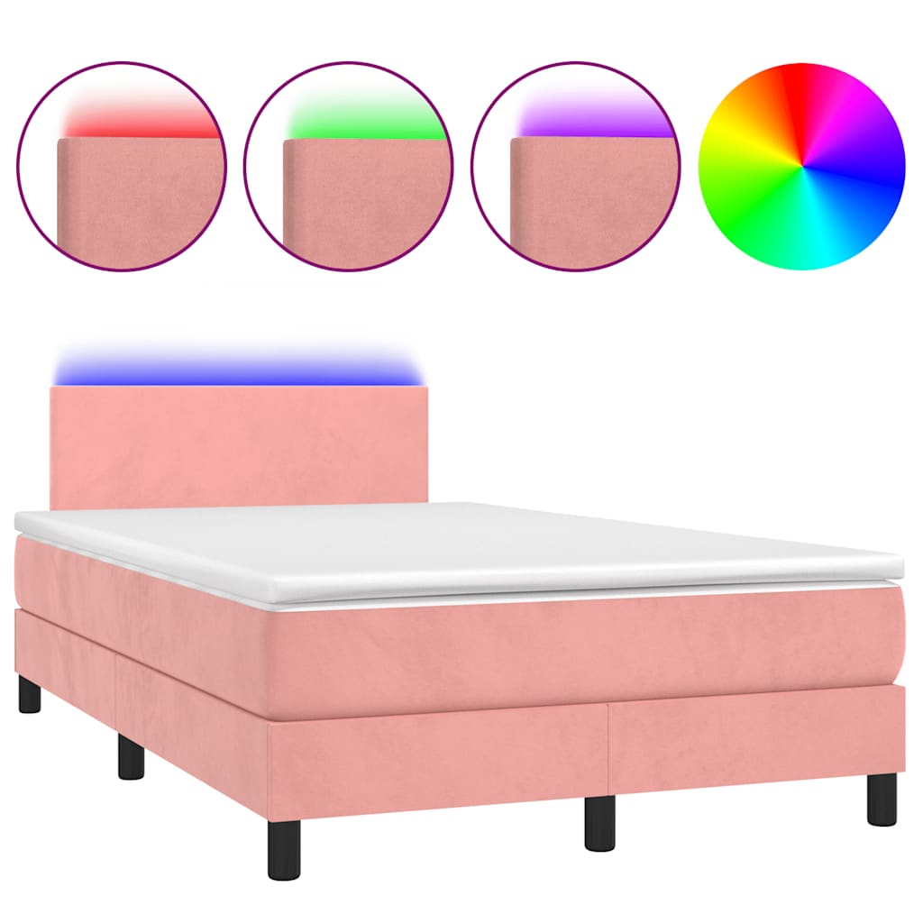 Sommier à lattes de lit et matelas LED rose 120x190 cm velours