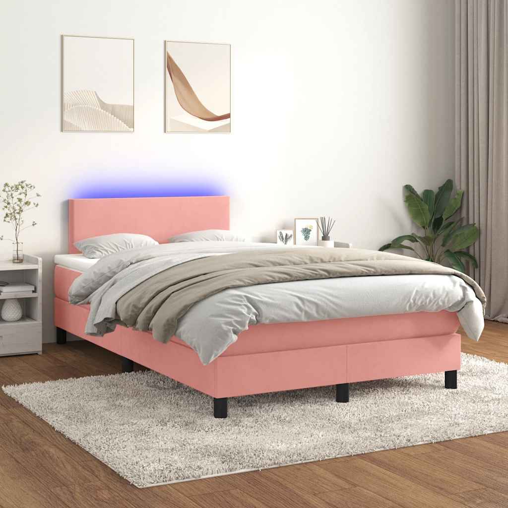 Sommier à lattes de lit et matelas LED rose 120x190 cm velours