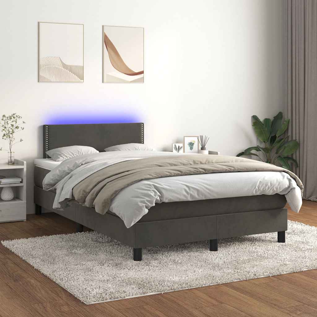 Sommier à lattes de lit avec matelas LED gris foncé 120x190 cm