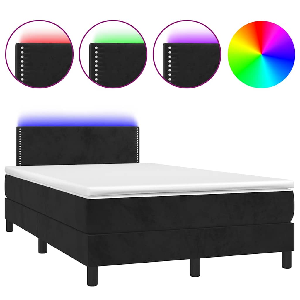 Black LED slatted bed base and mattress 120x190 cm velvet