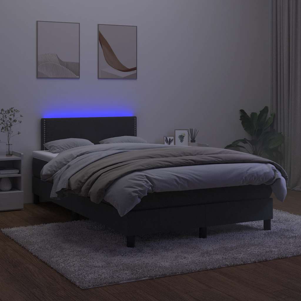 Black LED slatted bed base and mattress 120x190 cm velvet