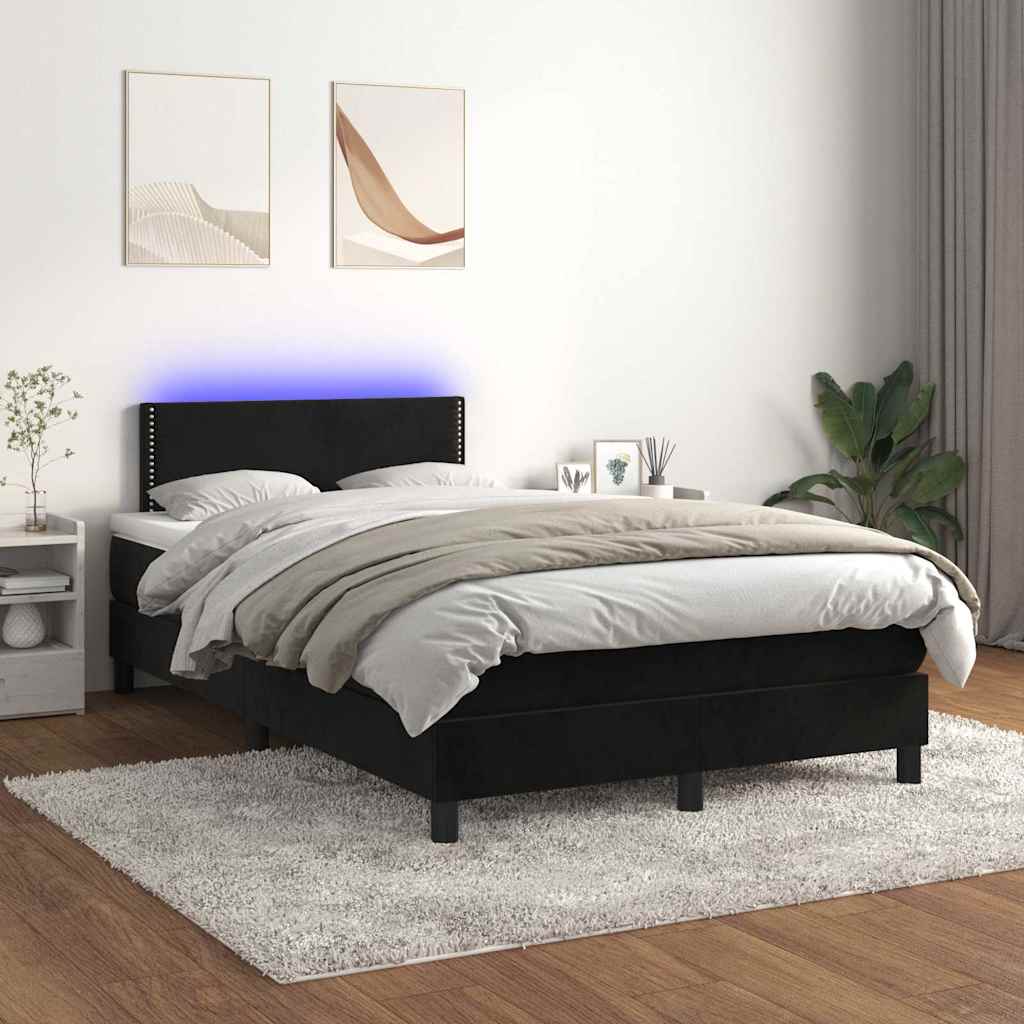 Black LED slatted bed base and mattress 120x190 cm velvet