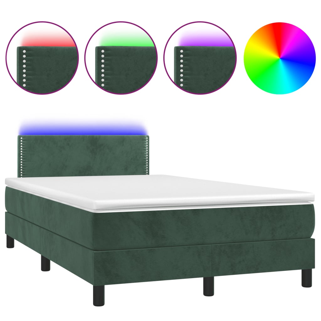 Slatted bed base with LED mattress dark green 120x190 cm