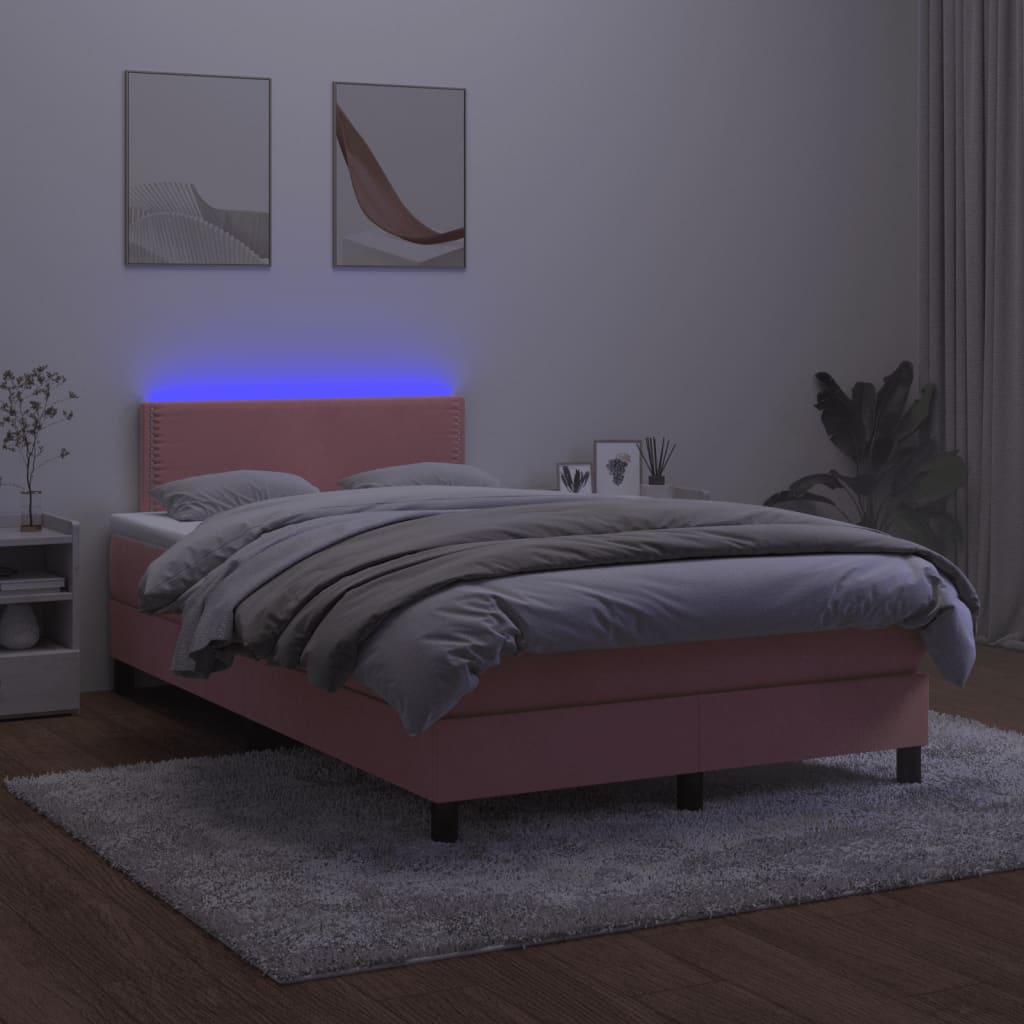 Sommier à lattes de lit et matelas LED rose 120x190 cm velours