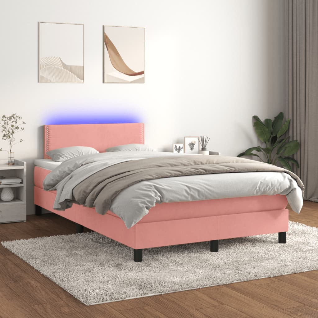 Sommier à lattes de lit et matelas LED rose 120x190 cm velours