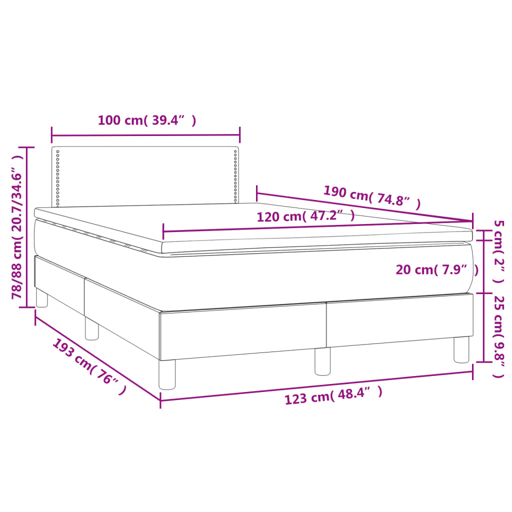 Sommier à lattes de lit et matelas LED rose 120x190 cm velours