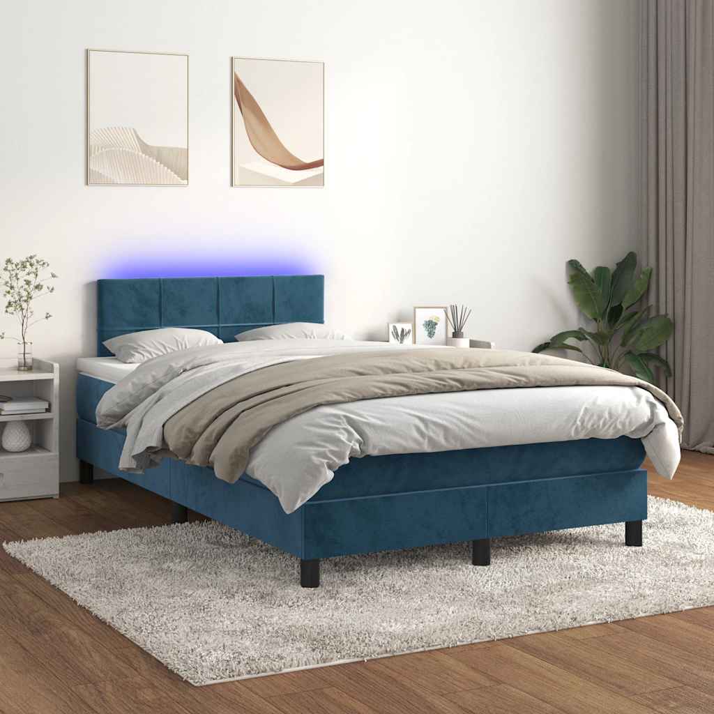 Sommier à lattes de lit avec matelas LED bleu foncé 120x190 cm