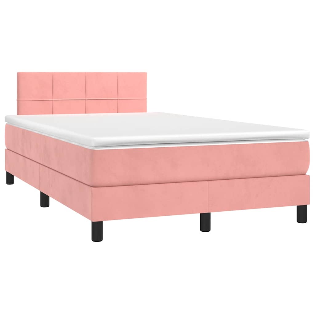 Sommier à lattes de lit et matelas LED rose 120x190 cm velours