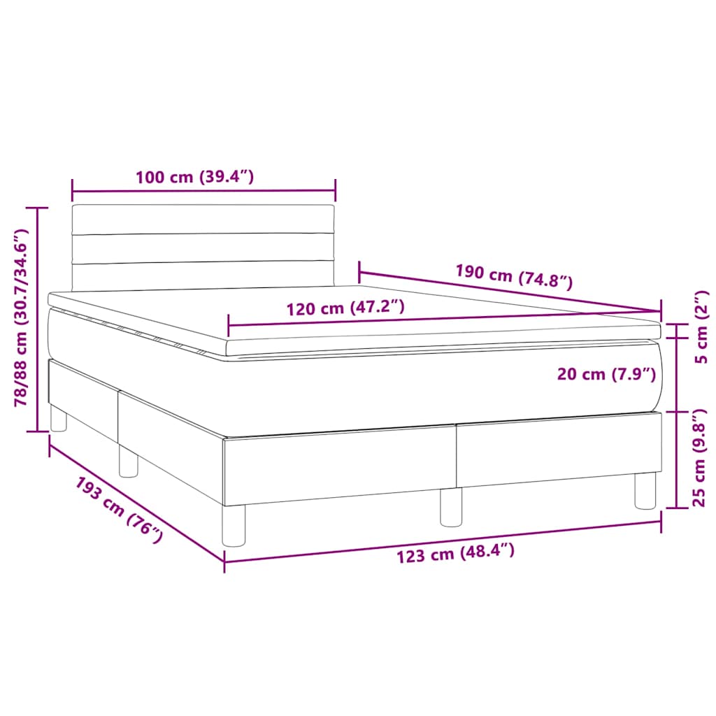 Sommier à lattes de lit avec matelas LED gris clair 120x190 cm