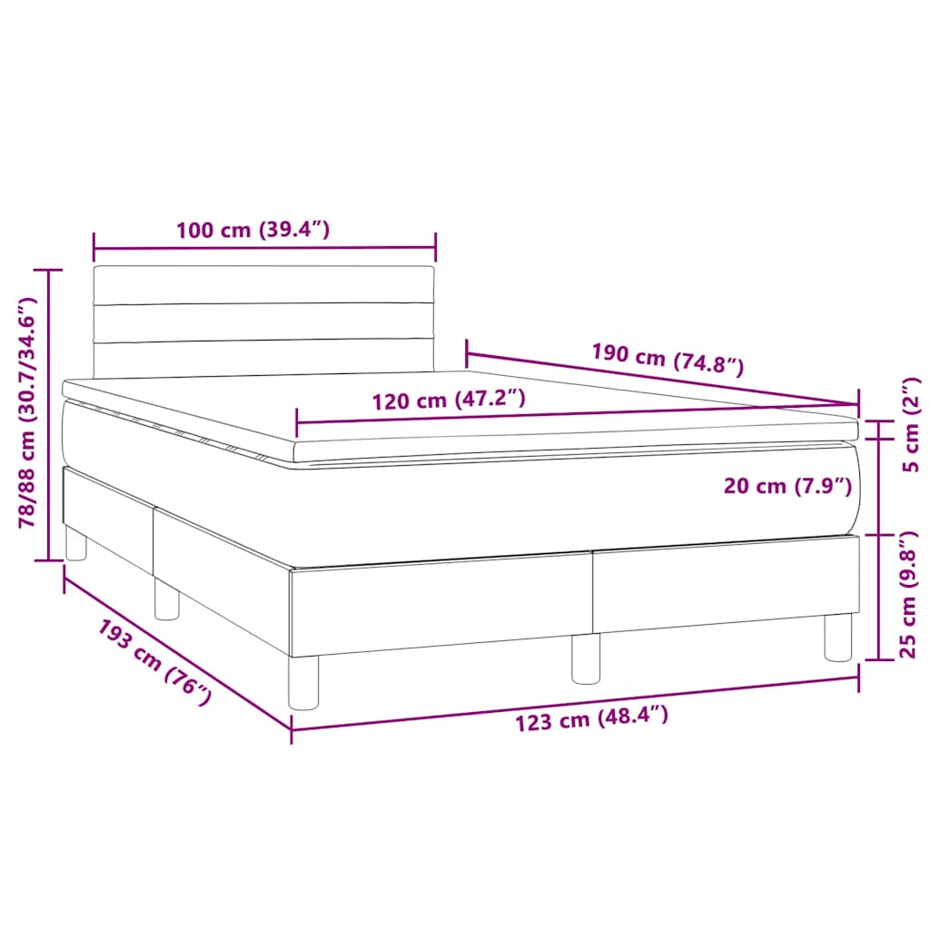 Sommier à lattes de lit et matelas LED noir 120x190 cm velours