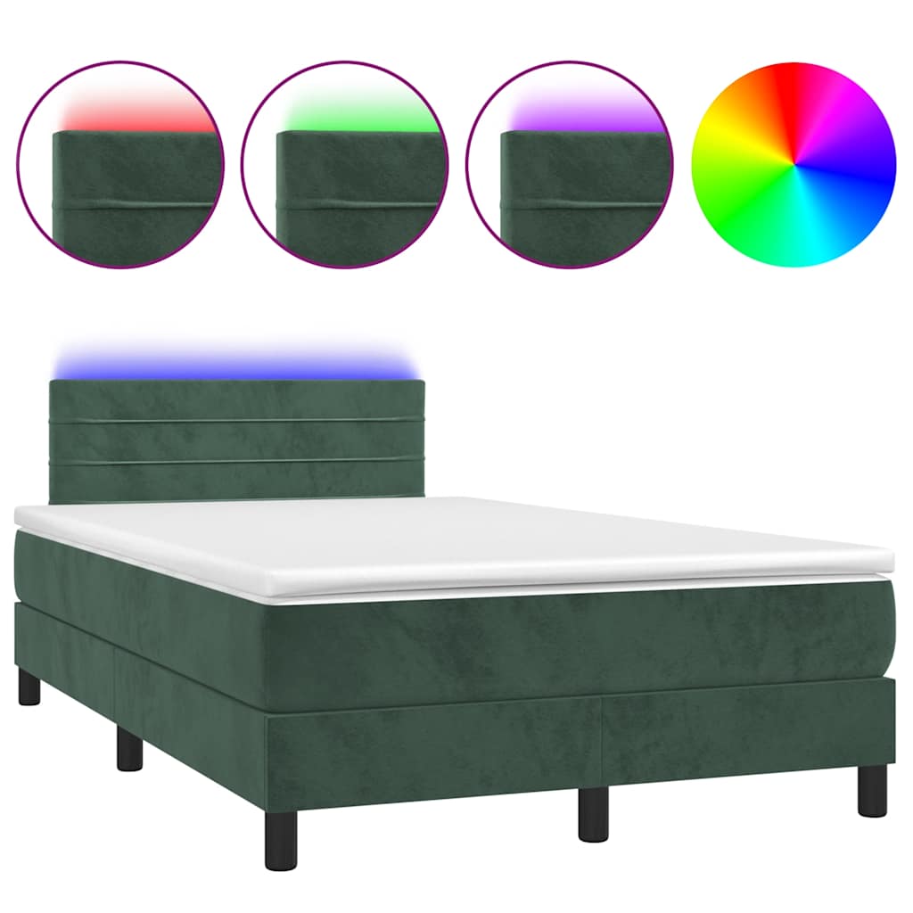 Sommier à lattes de lit avec matelas LED vert foncé 120x190 cm