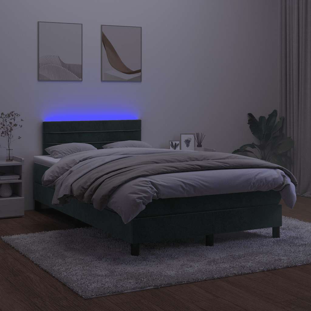 Sommier à lattes de lit avec matelas LED vert foncé 120x190 cm