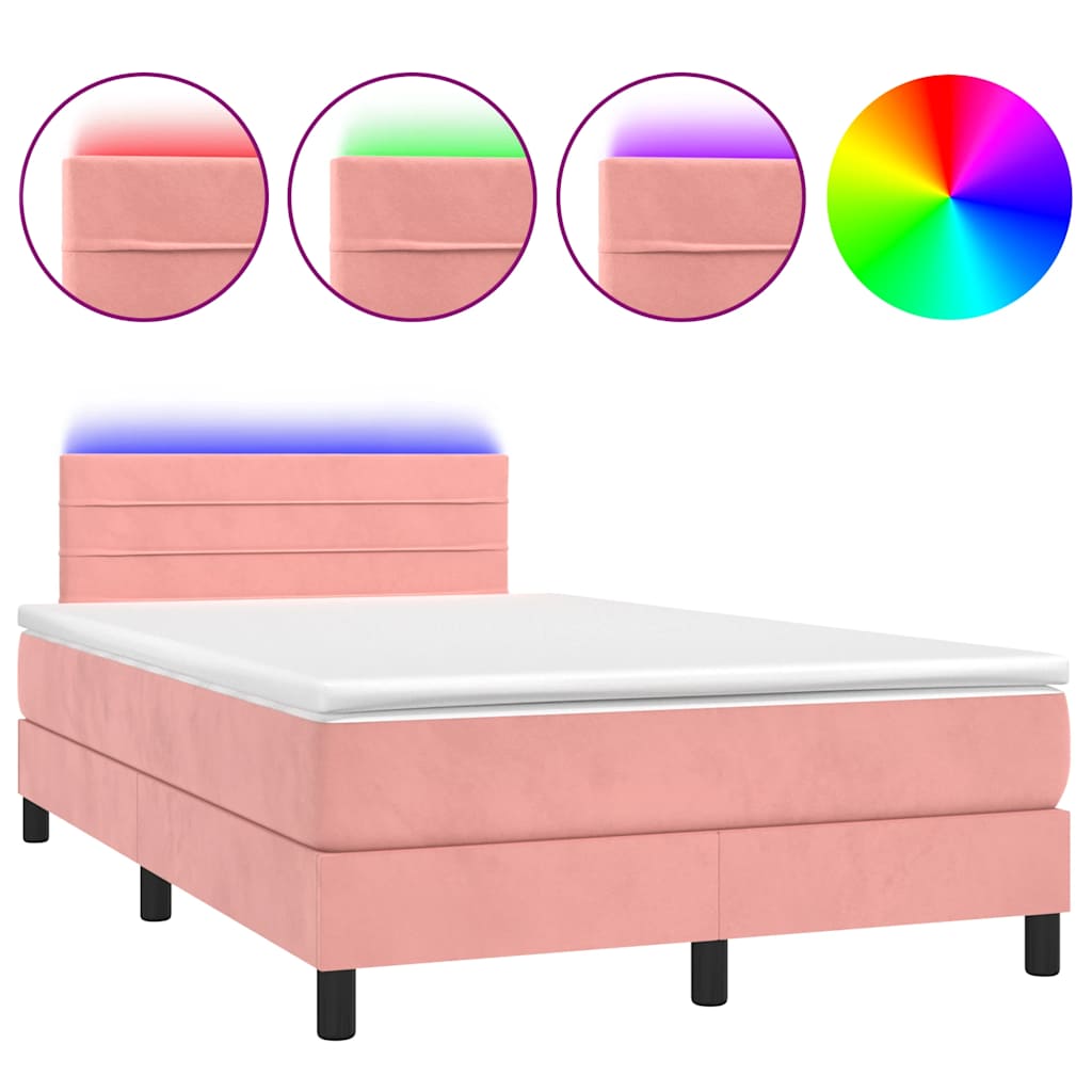 Sommier à lattes de lit et matelas LED rose 120x190 cm velours