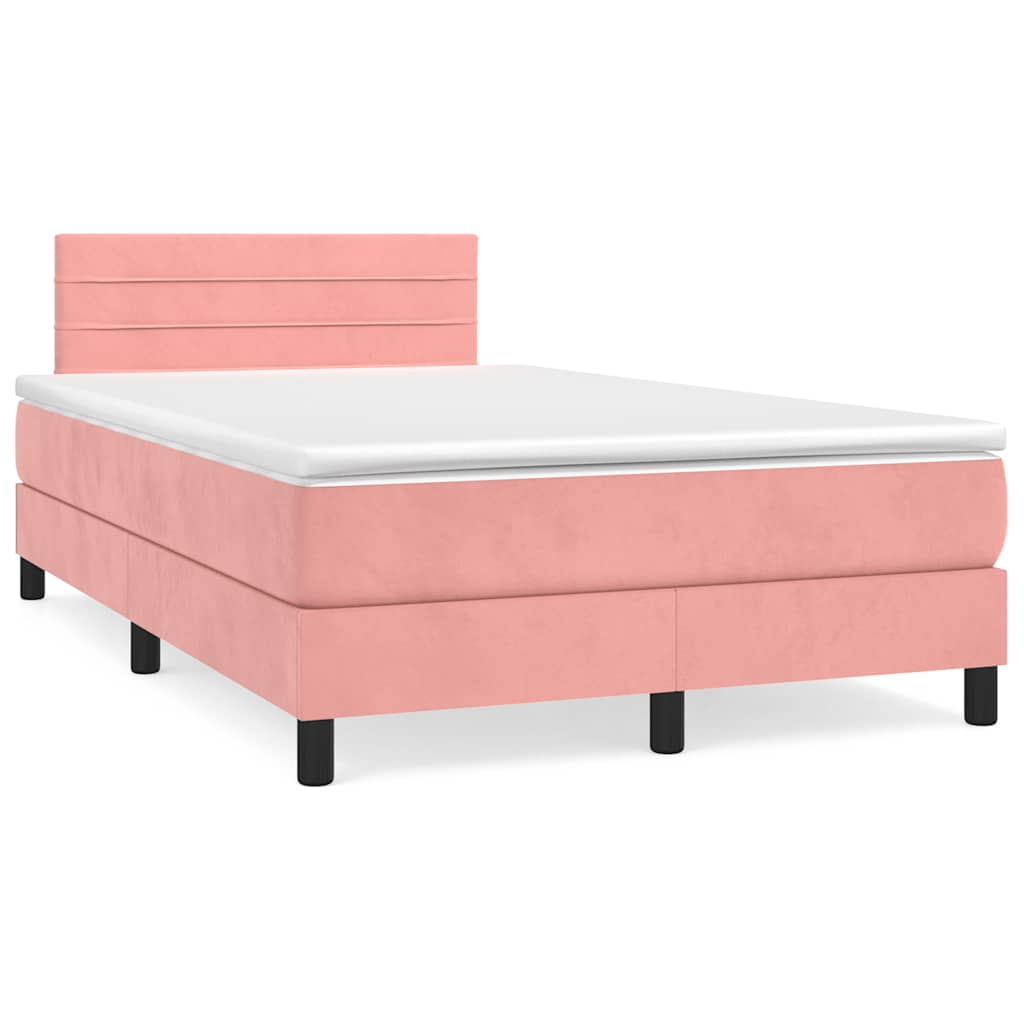 Sommier à lattes de lit et matelas LED rose 120x190 cm velours