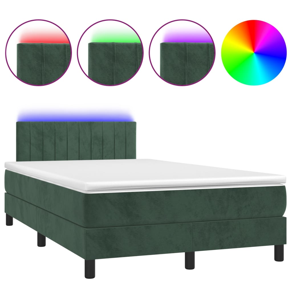 Sommier à lattes de lit avec matelas LED vert foncé 120x190 cm