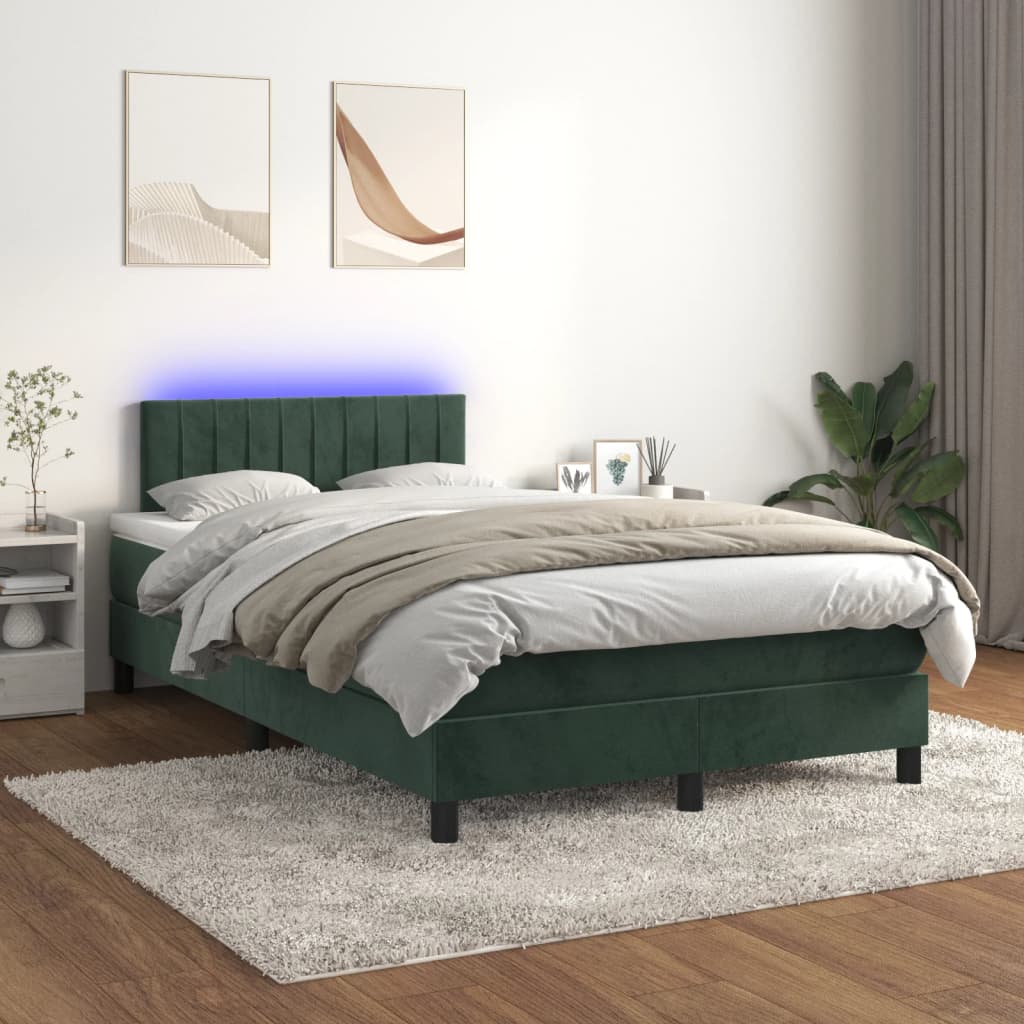 Sommier à lattes de lit avec matelas LED vert foncé 120x190 cm