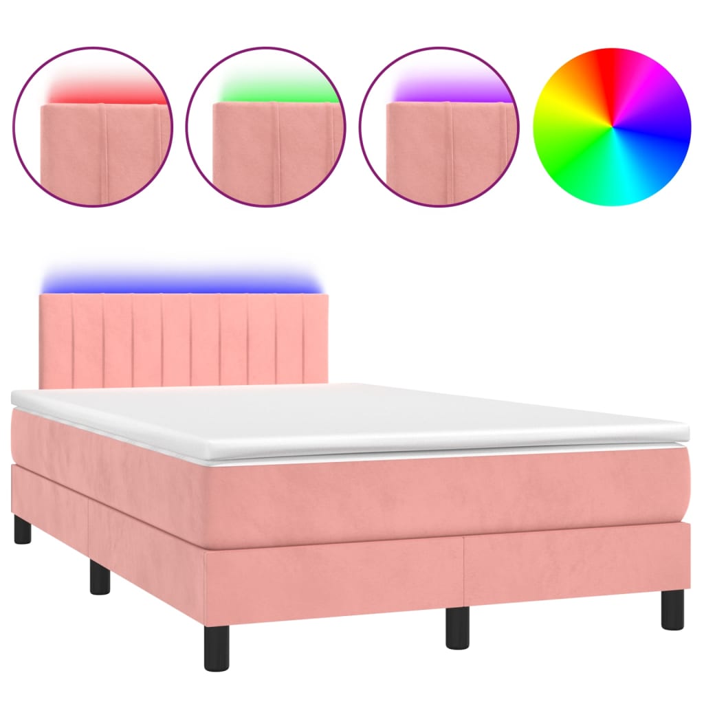 Sommier à lattes de lit et matelas LED rose 120x190 cm velours