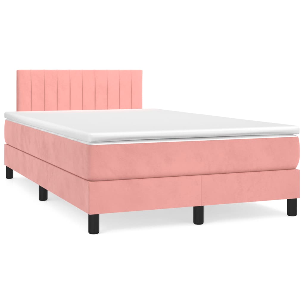 Sommier à lattes de lit et matelas LED rose 120x190 cm velours