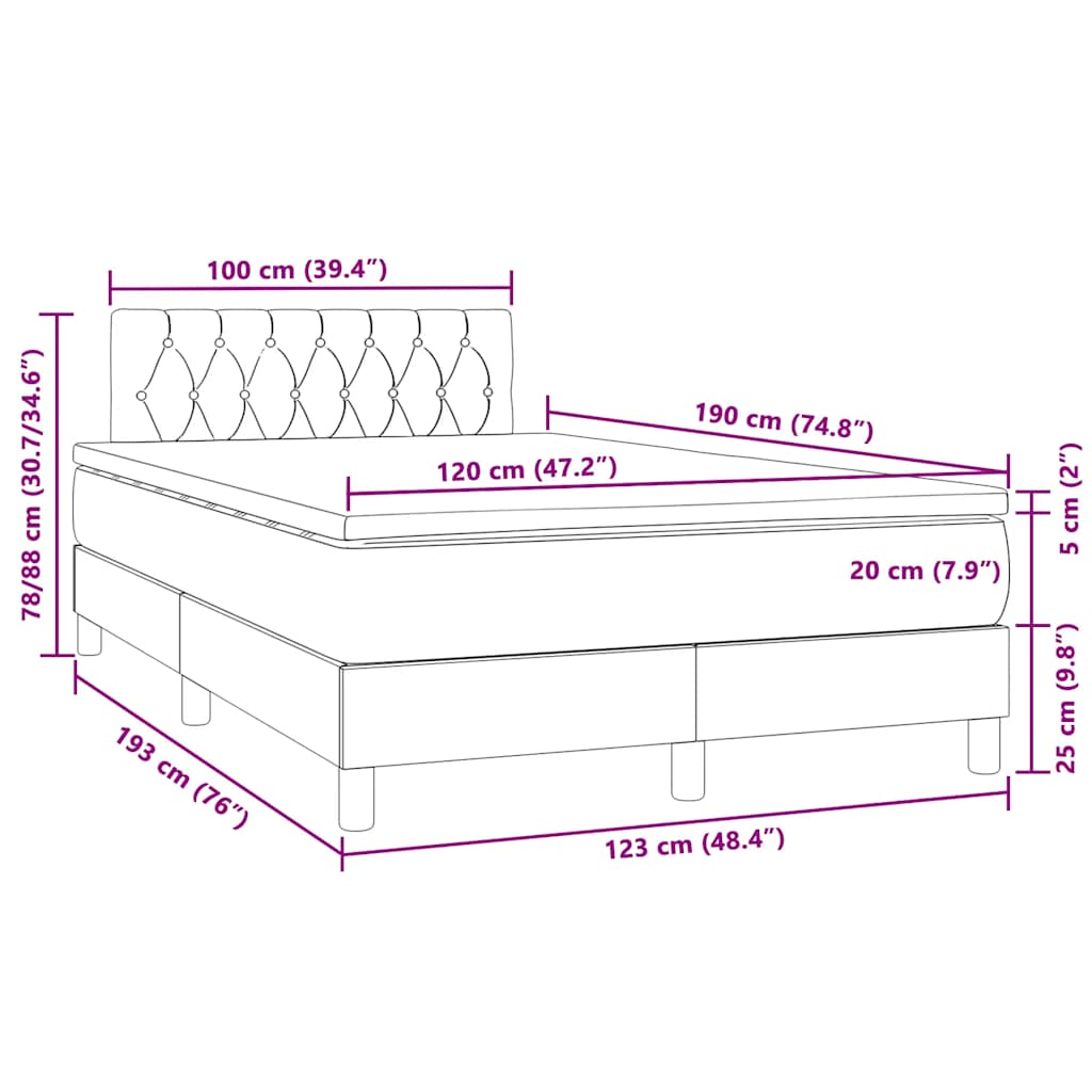 Sommier à lattes de lit avec matelas LED gris clair 120x190 cm