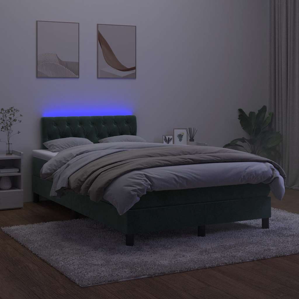 Sommier à lattes de lit avec matelas LED vert foncé 120x190 cm