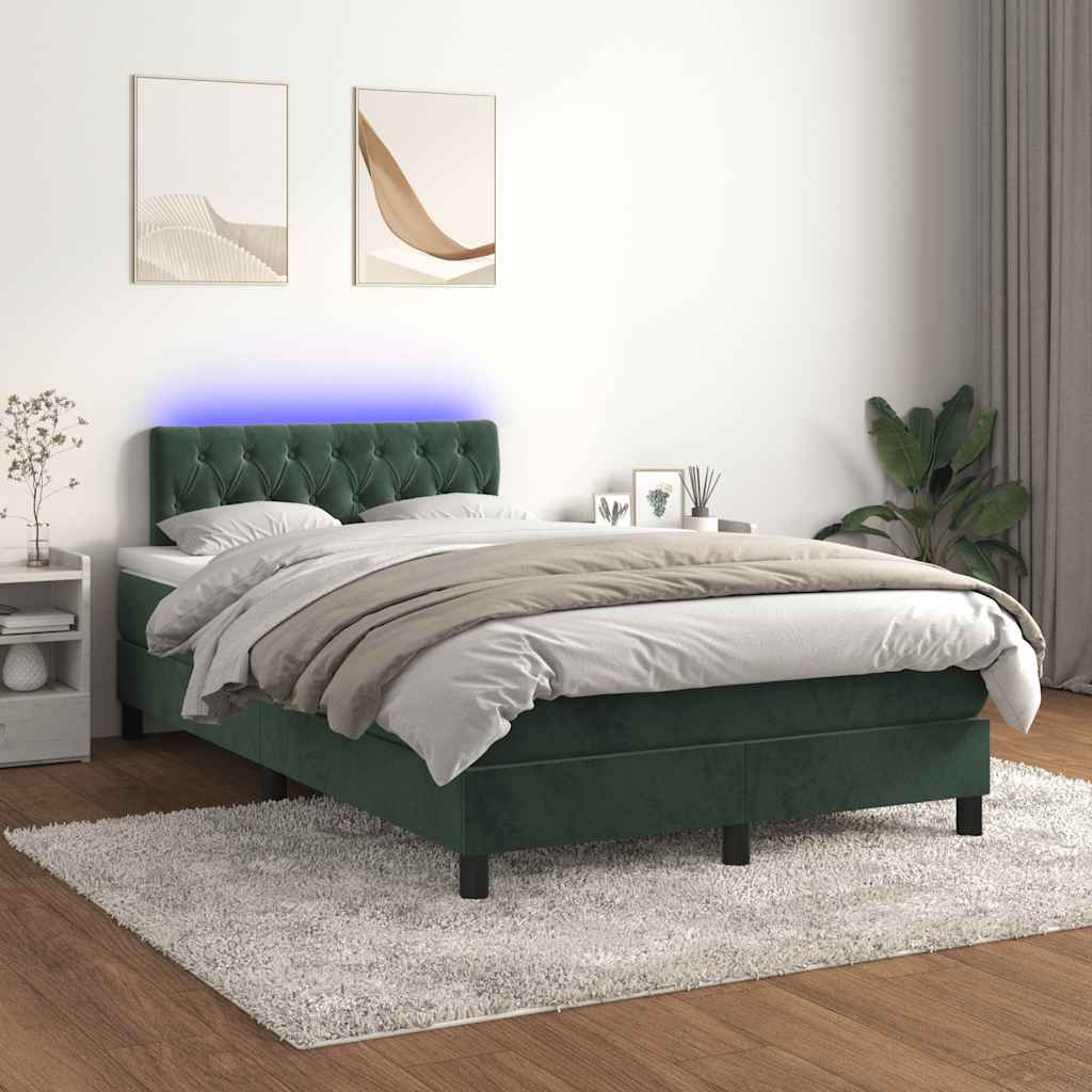 Sommier à lattes de lit avec matelas LED vert foncé 120x190 cm