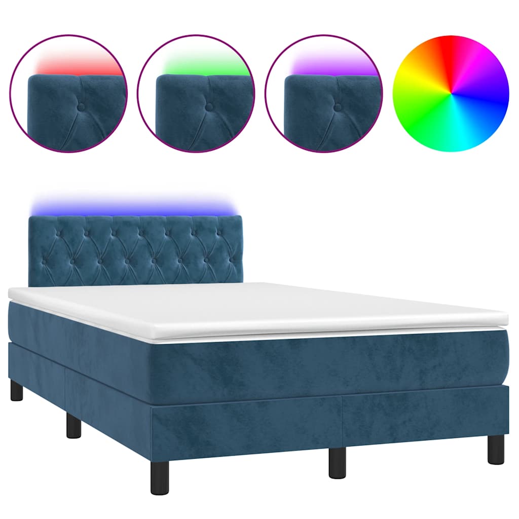 Sommier à lattes de lit avec matelas LED bleu foncé 120x190 cm