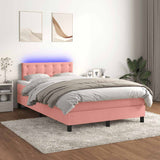 Sommier à lattes de lit et matelas LED rose 120x190 cm velours